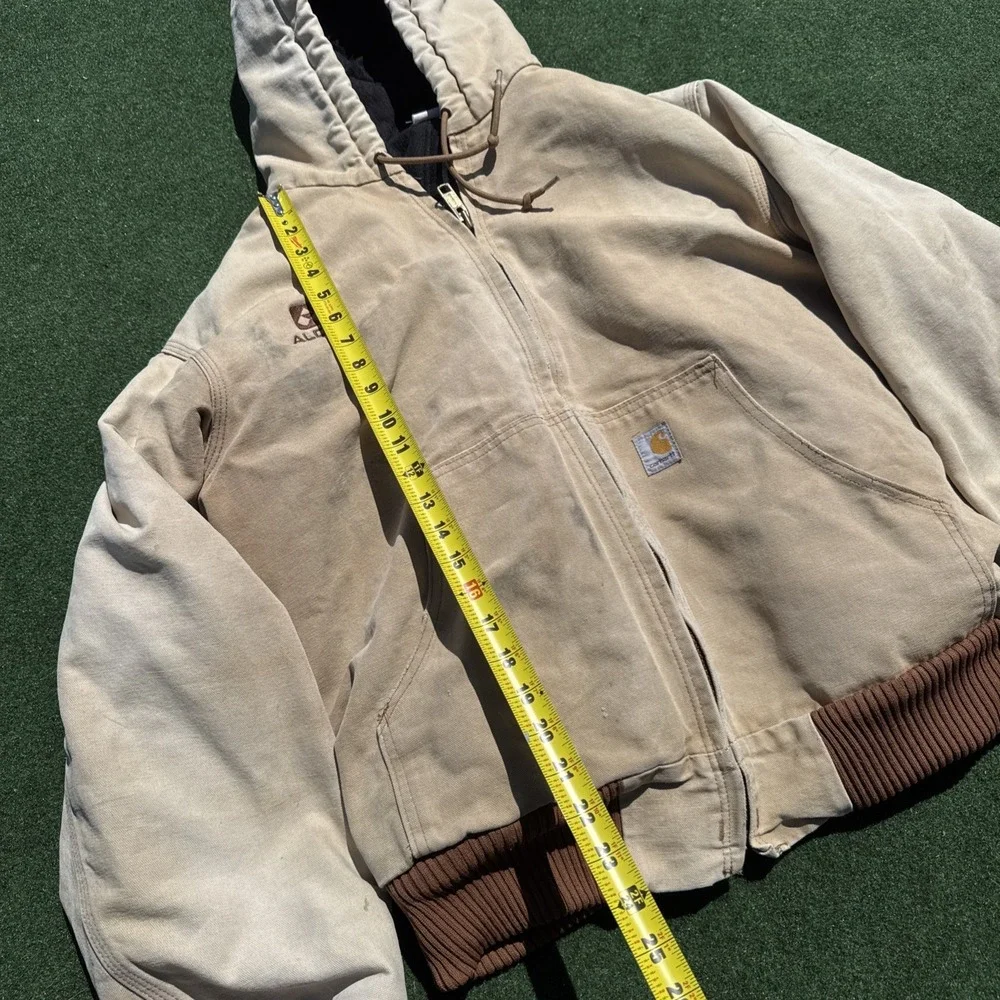Mens Carhartt Washed Duck Canvas Hoodie Jacket Large Tan